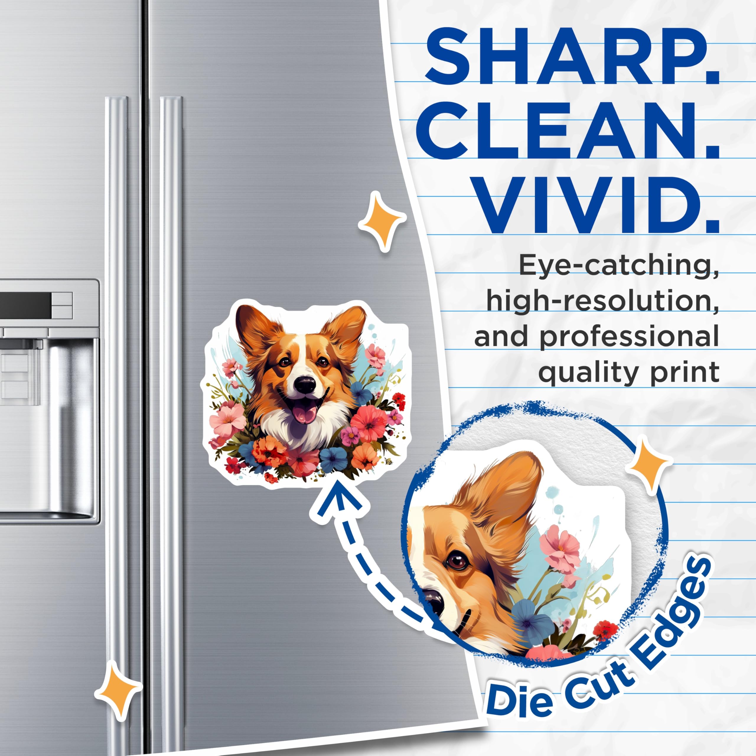 (2 Pack) Floral Corgi Magnets - Cute Dog Lover Pet Decor - Happy Puppy Refrigerator Magnets - 5 Inches On Longest Side - Thick Durable Magnet - Made in USA - MAG28689