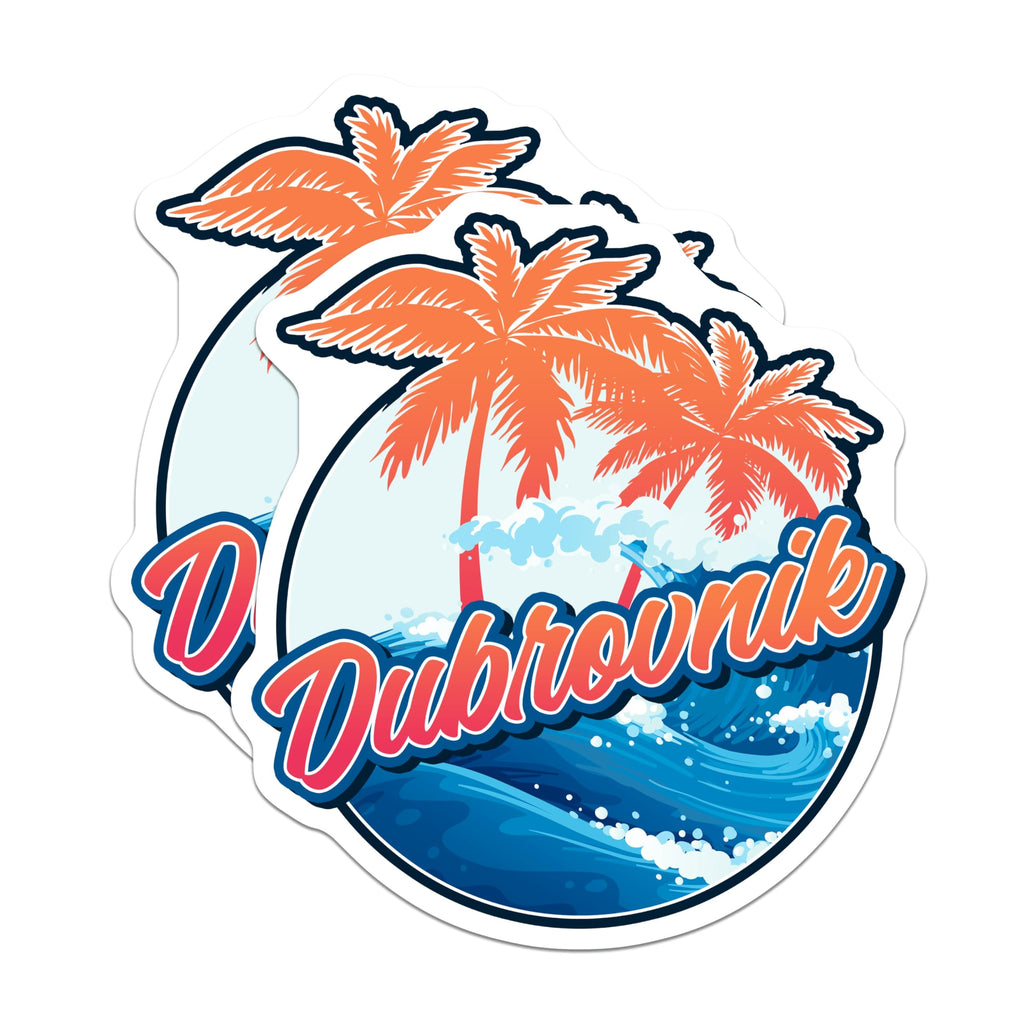 (2 Pack) Dubrovnik Croatia Magnets - Adriatic Coast Travel Souvenir - Palm Tree Ocean Waves Artwork Refrigerator Decor - 5 Inches On Longest Side - Thick Durable Magnet - Made in USA - MAG19033
