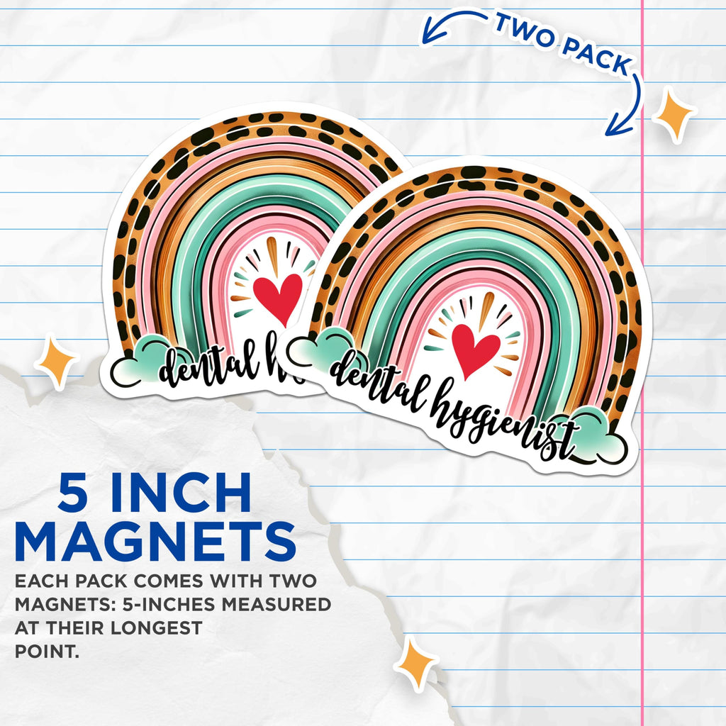 (2 Pack) Dental Hygienist Magnets - Rainbow Heart Magnets - Dental Appreciation Decor - 5" On Longest Side - for Cars, Refrigerators, Toolboxes, Lockers - Made in USA BMCS3179
