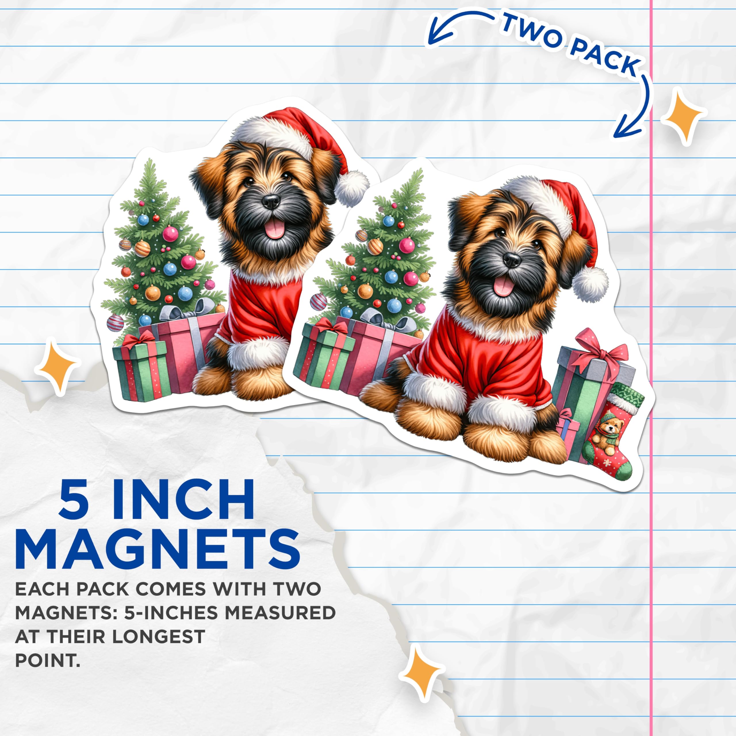 (2 Pack) Cute Christmas Puppy Magnets - Festive Holiday Dog Decor - Pet Lover Fridge Accessory - 5 Inches On Longest Side - Thick Durable Magnet - Made in USA - MAG30044