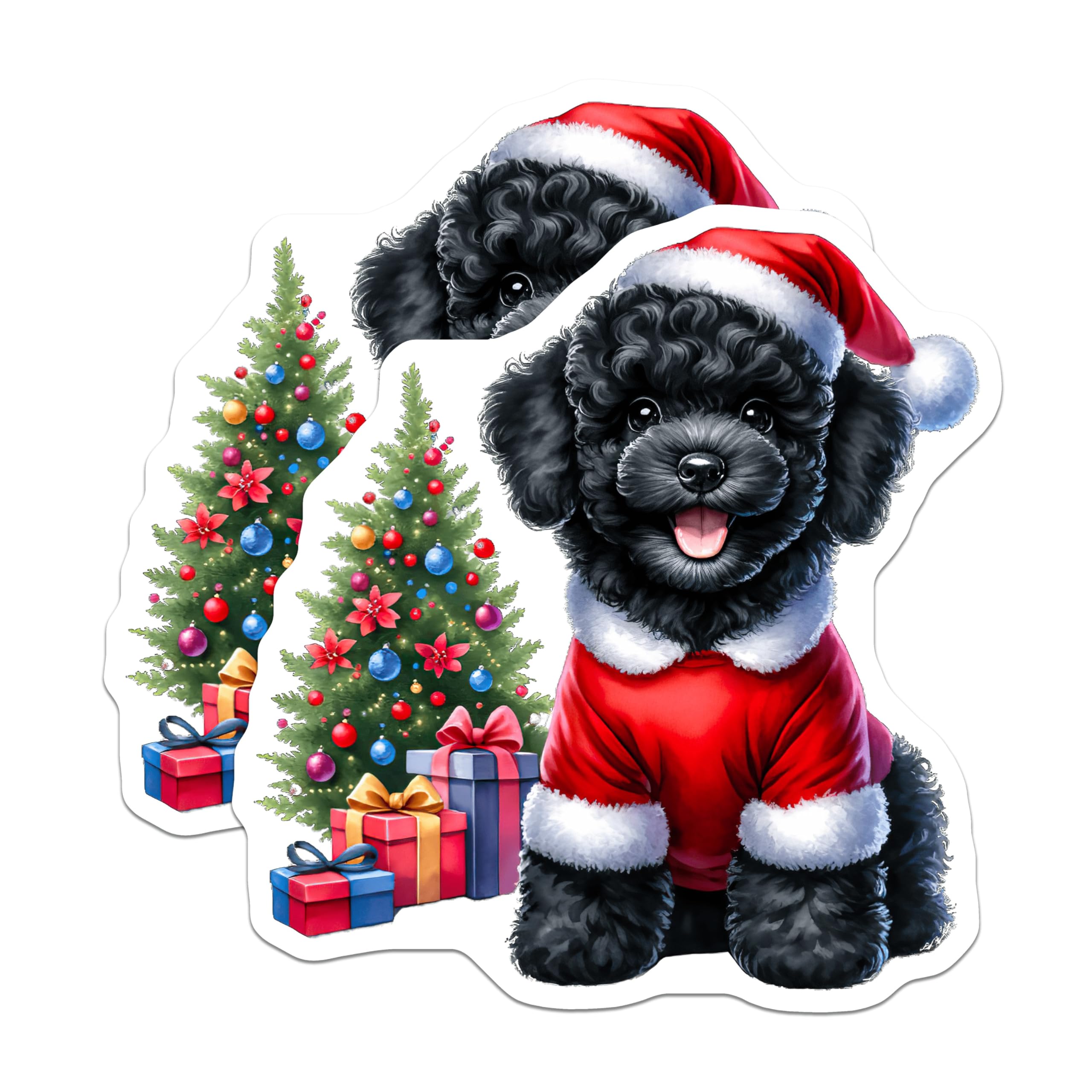 (2 Pack) Adorable Christmas Poodle Magnets - Festive Dog Lover Decor - Holiday Kitchen Refrigerator Magnets - 5 Inches On Longest Side - Thick Durable Magnet - Made in USA - MAG28715