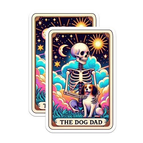 (2 Pack) Skeleton Dog Dad Stickers - Pet Owner Stickers - Fun Memes Stickers - 5" On Longest Side - Sticks to Smooth Flat Surfaces - Made in USA - BMCS5388