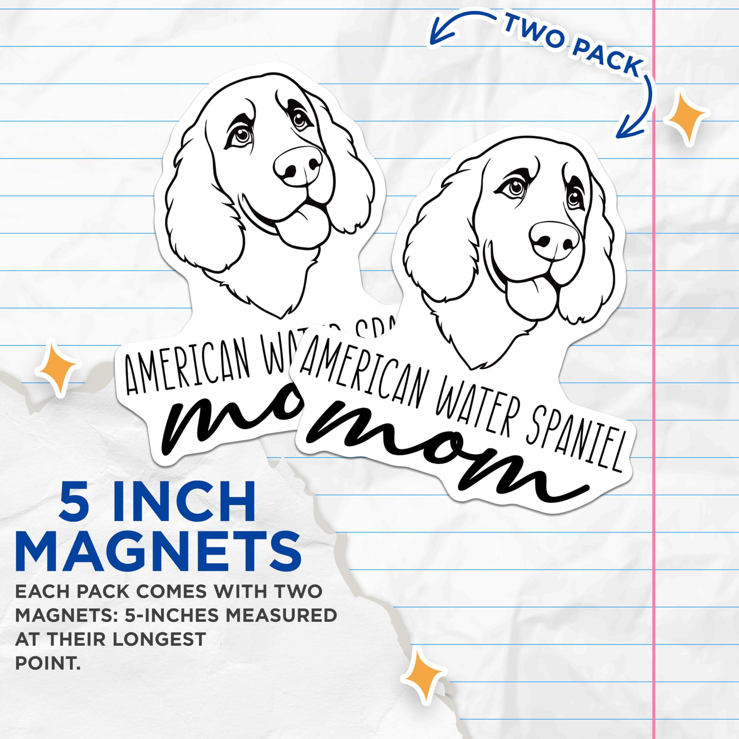(2 Pack) American Water Spaniel Magnets - Dog Mom Refrigerator - Pet Lover Accessory - 5 Inches On Longest Side - Thick Durable Magnet - Made in USA - MAG27019