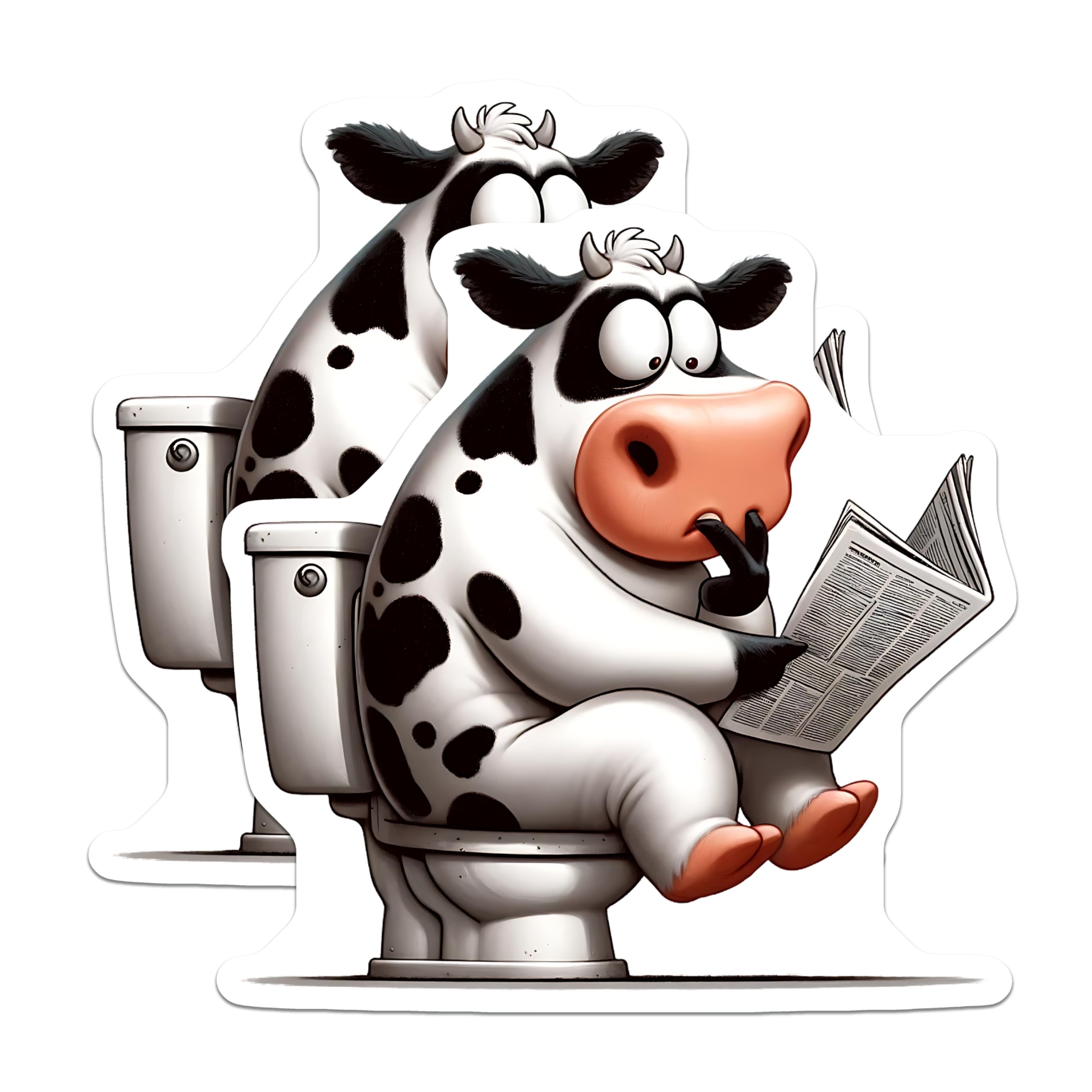 (2 Pack) Cow on Toilet Magnets - Reading Newspaper Magnet - Funny Fridge Magnets - 5" On Longest Side - Premium Magnet - for Cars, Refrigerators, Toolboxes, Lockers - Made in USA - MAG15448