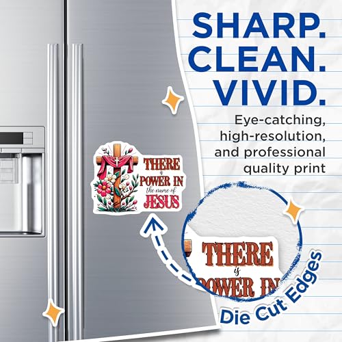 (2 Pack) There is Power in The Name of Jesus Magnets - Inspirational Religious - Christian Faith - 5" On Longest Side - for Cars, Refrigerators, Lockers - Made in USA BMCS3125