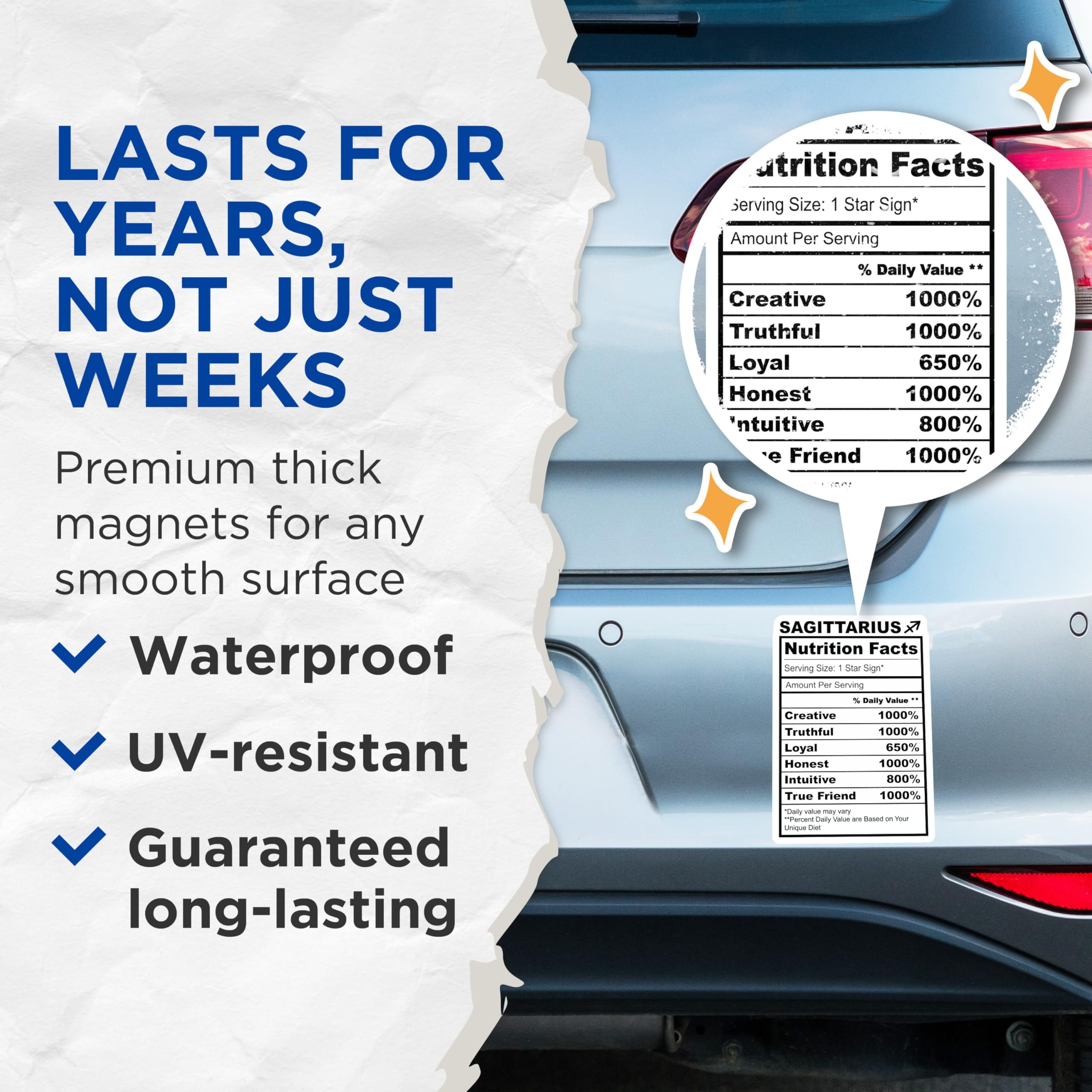 (2 Pack) Sagittarius Magnets - Zodiac Nutrition Facts - Star Sign Horoscope Magnets - 5" On Longest Side - Premium Magnet - for Cars, Refrigerators, Toolboxes, Lockers - Made in USA - MAG14823