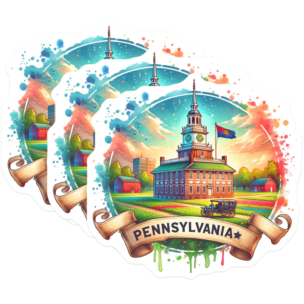 (3 Pack) Pennsylvania Decals - Philadelphia - State Pride- 3 Inches On Longest Side - Easy Peel & Apply - Made in USA - 3MCS5537