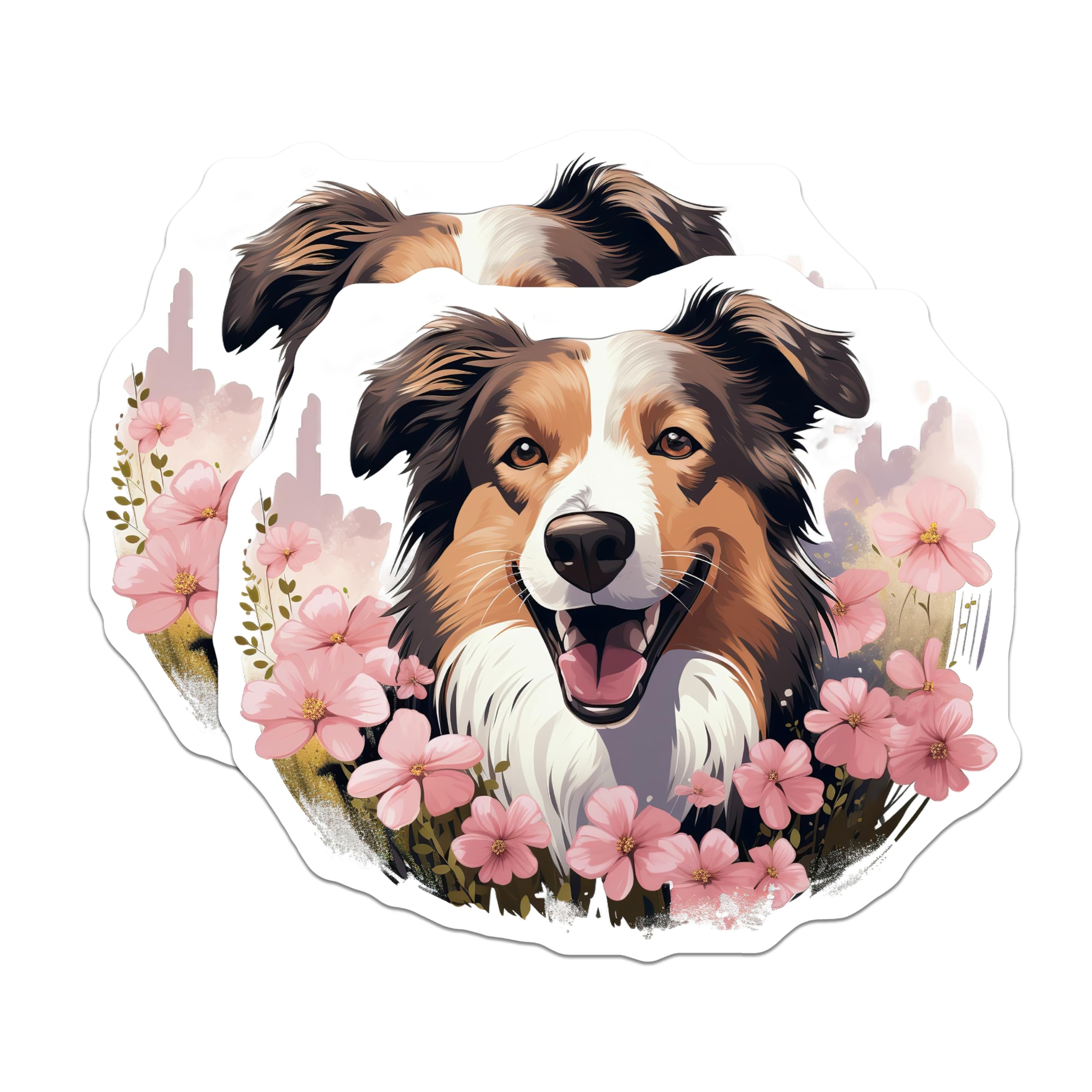 (2 Pack) Australian Shepherd Magnets - Floral Dog Fridge Decor - Happy Pet Lover Art - 5 Inches On Longest Side - Thick Durable Magnet - Made in USA - MAG29577