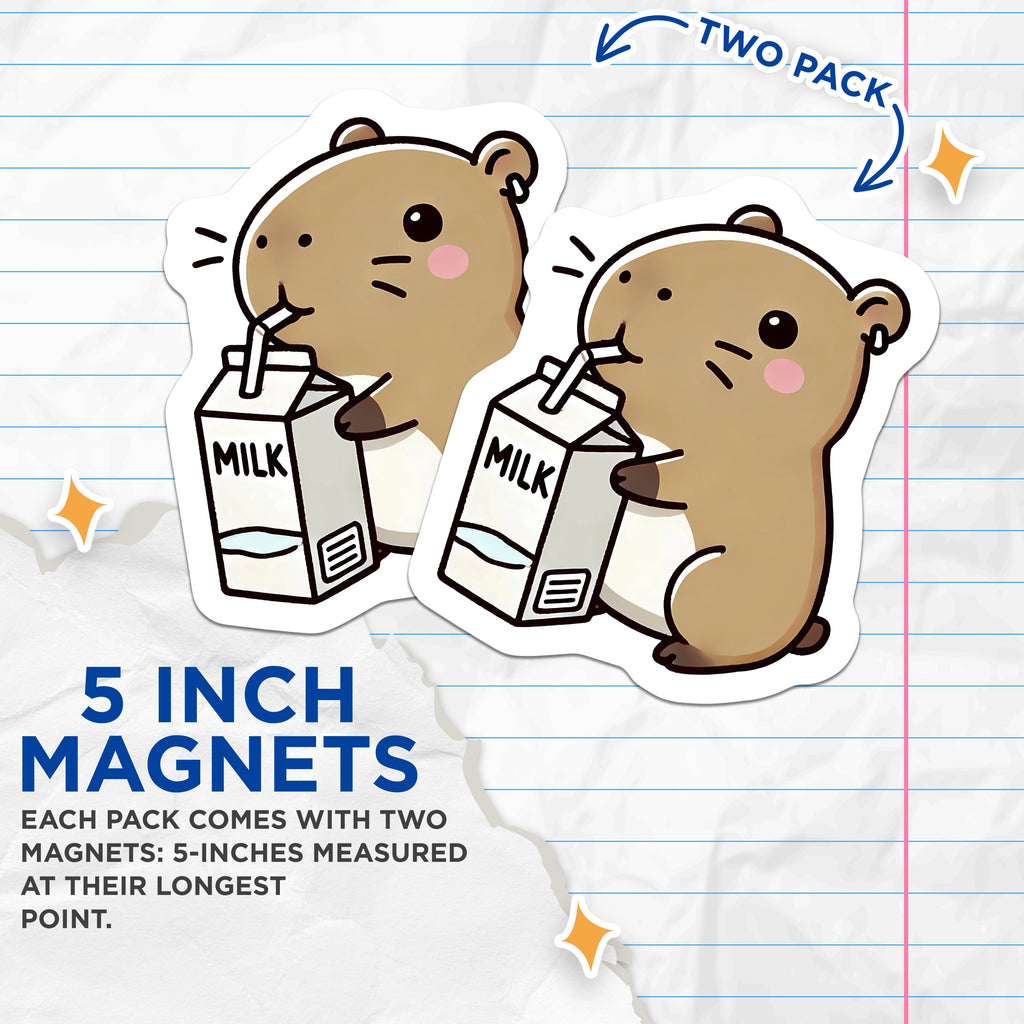 (2 Pack) Cute Hamster Magnets - Kawaii Animal Milk Carton - Fridge Locker Decor Pet Lovers - 5 Inches On Longest Side - Thick Durable Magnet - Made in USA - MAG39459