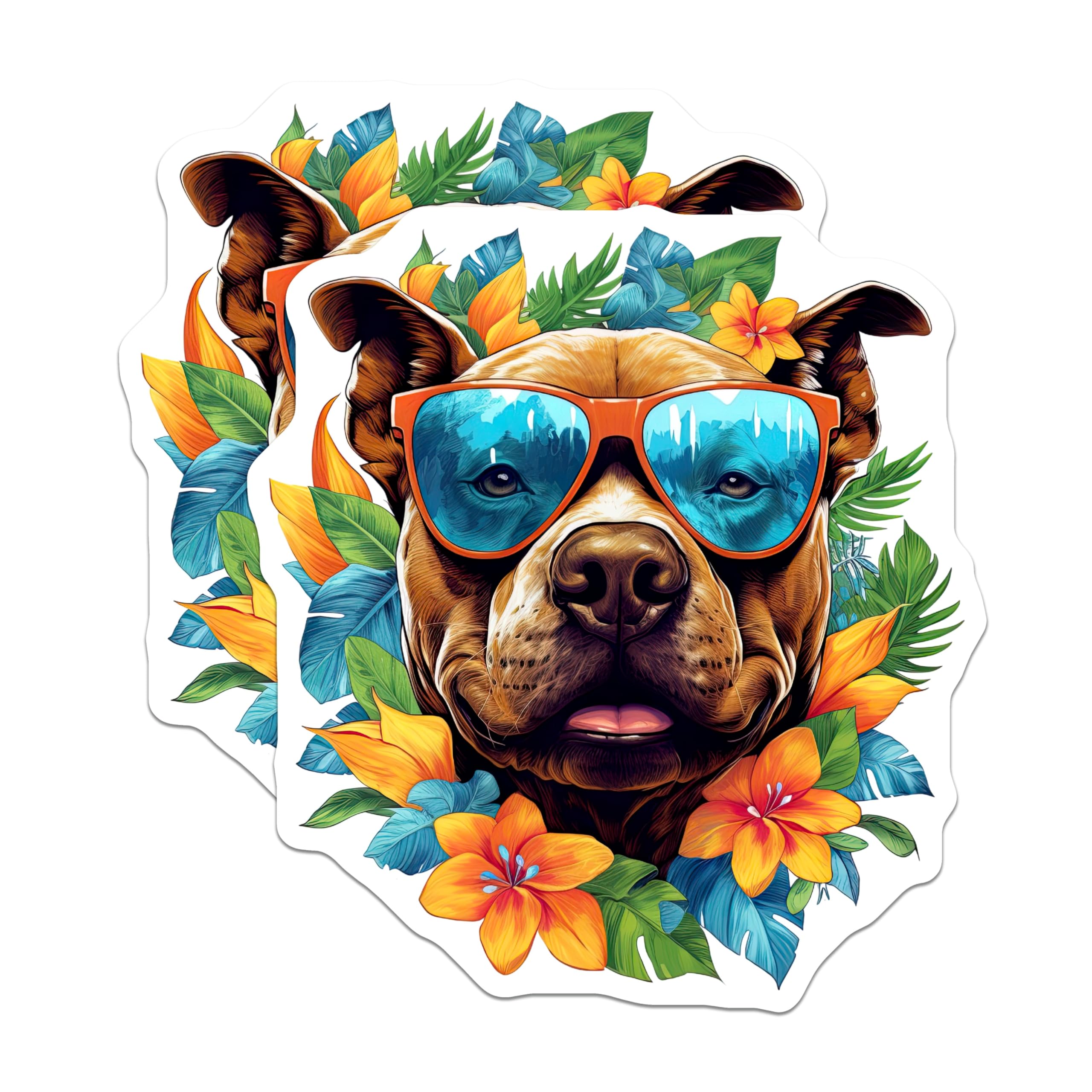 (2 Pack) Pitbull Magnets - Tropical Dog Art - Summer Sunglasses Pitbull - Hawaiian Vibe Pet Decor - Fridge Locker Accent - 5 Inches On Longest Side - Thick Durable Magnet - Made in USA - MAG23061