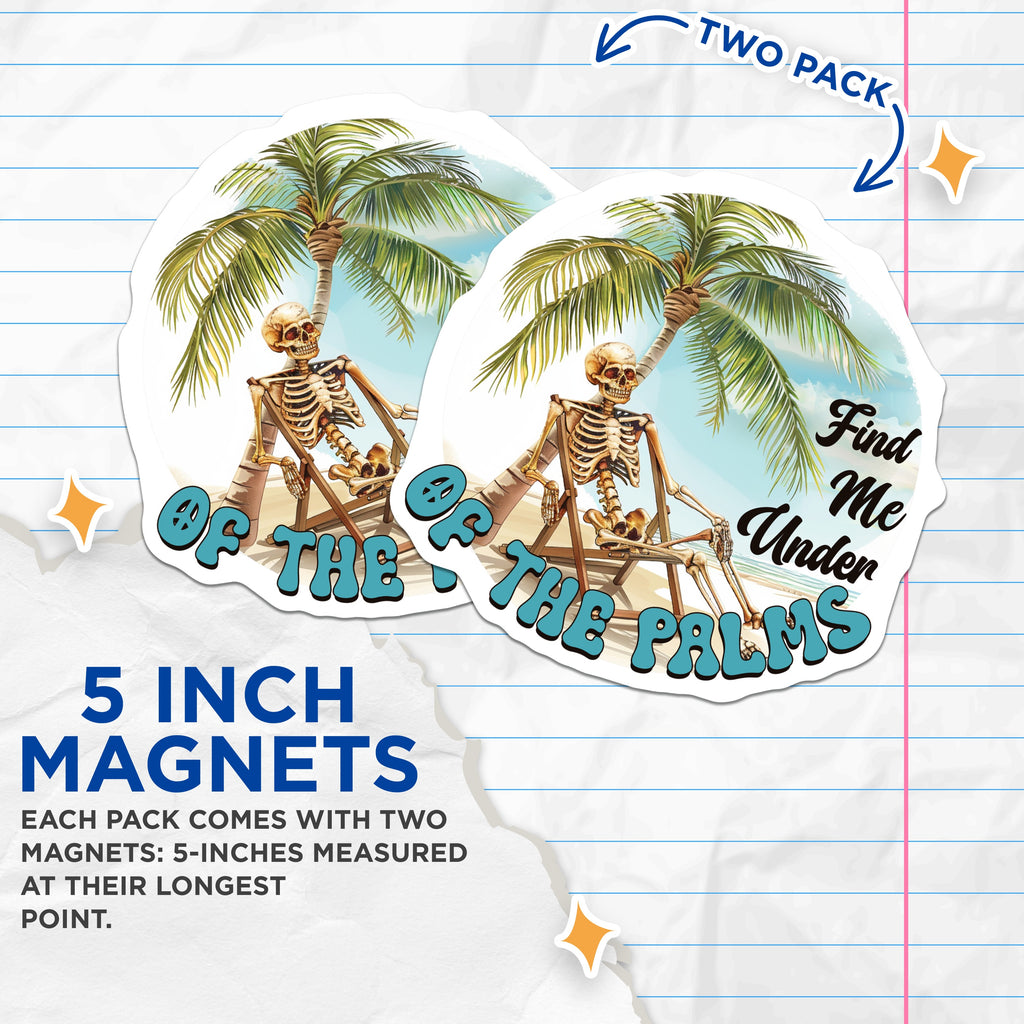(2 Pack) Skeleton Palm Tree Magnets - Beach Vacation Decor - Funny Tropical Art - 5 Inches On Longest Side - Thick Durable Magnet - Made in USA - MAG39953