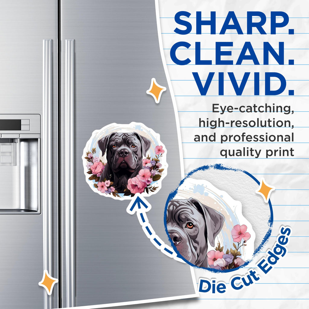 (2 Pack) Cane Corso Dog Magnets - Floral Animal Decor - Mastiff Lover Fridge Art - 5 Inches On Longest Side - Thick Durable Magnet - Made in USA - MAG30434