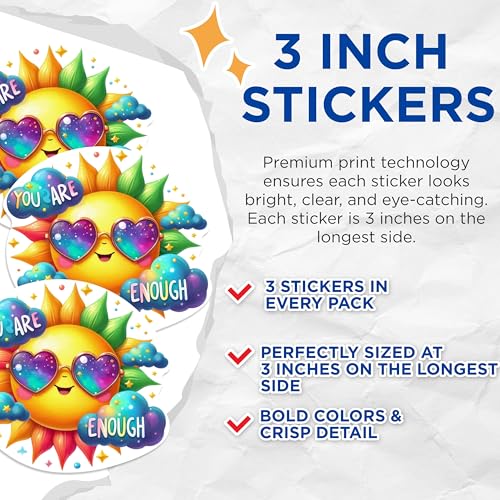 (3 Pack) You are Enough Decals - Positive Affirmation - Laptop Decals - 3 Inches On Longest Side - Easy Peel & Apply - Made in USA - 3MCS1202