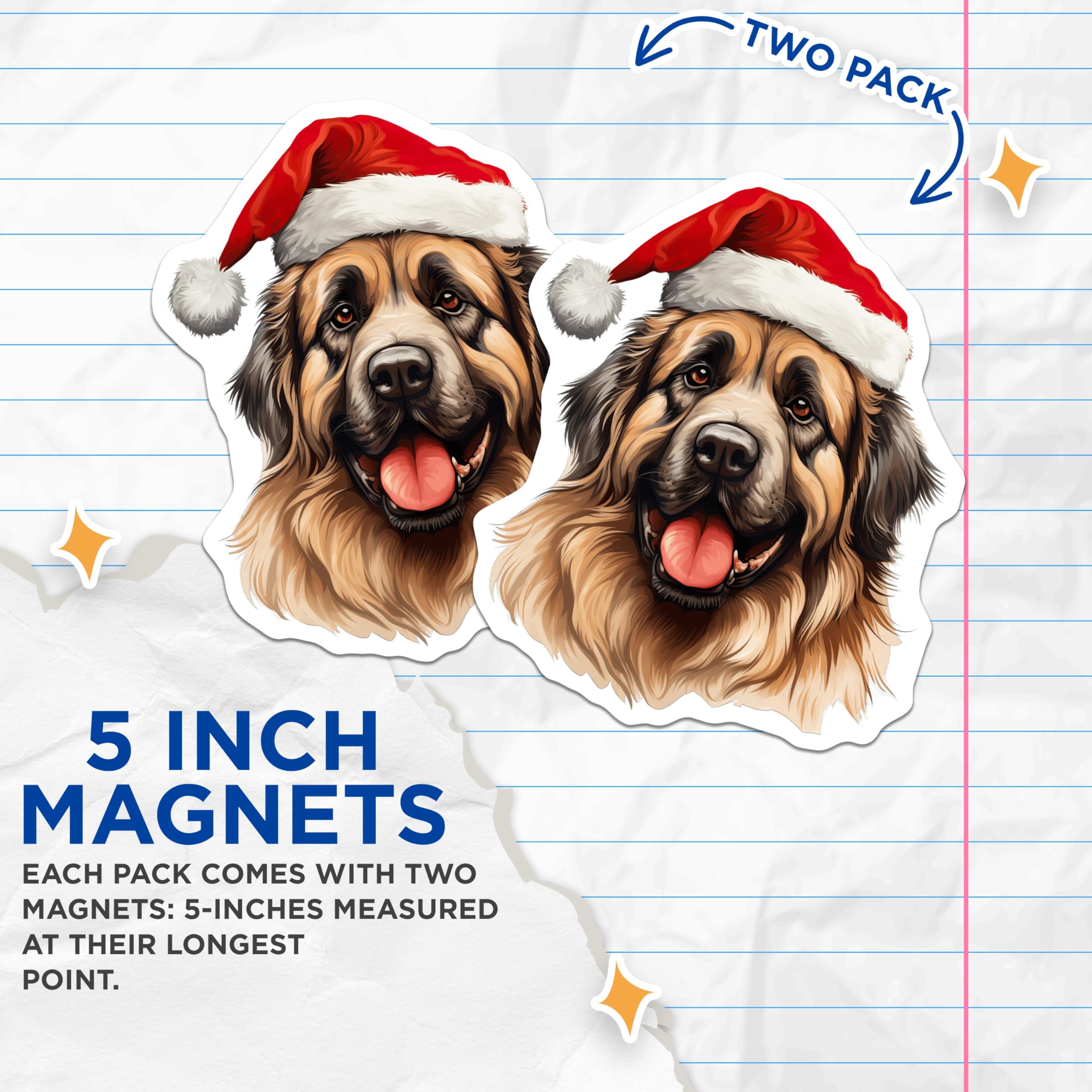(2 Pack) Christmas Dog Magnets - Santa Hat Dog Decor - Holiday Refrigerator Decor - 5 Inches On Longest Side - Thick Durable Magnet - Made in USA - MAG27905