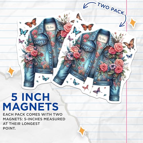 (2 Pack) Fly Free Magnets Magnets - Floral Jacket Design - 5" On Longest Side - Made in USA - Sticks to Refrigerators & Metal Surfaces - MAG8877