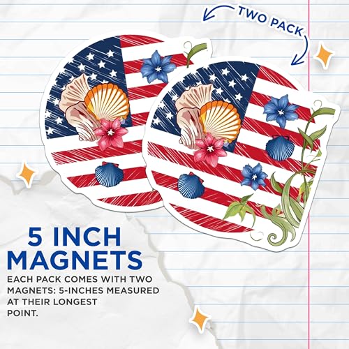 (2 Pack) American Flag Beach Magnets Magnets - Patriotic Coastal Decor - 5" On Longest Side - Made in USA - Sticks to Refrigerators & Metal Surfaces - MAG8991