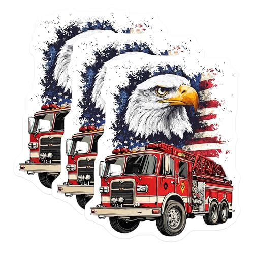(3 Pack) Fire Truck Decals - American Eagle Flag - Firefighter Decals - 3 Inches On Longest Side - Easy Peel & Apply - Made in USA - 3MCS8730
