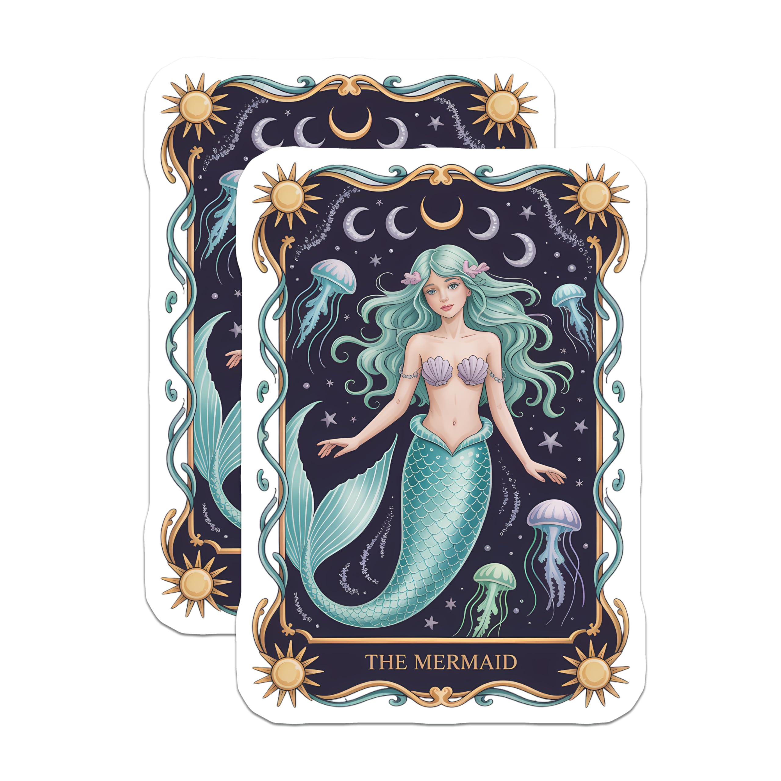 (2 Pack) Mermaid Fantasy Art Magnets - Mystical Ocean Decor - Celestial Tarot Card Style - 5 Inches On Longest Side - Thick Durable Magnet - Made in USA - MAG21043