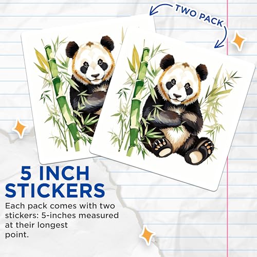 (2 Pack) Cute Panda Bear Stickers - Bamboo Sticker - Panda Bear Baby Animal Sticker - 5" On Longest Side - Sticks to Smooth Flat Surfaces - Made in USA - BMCS8704