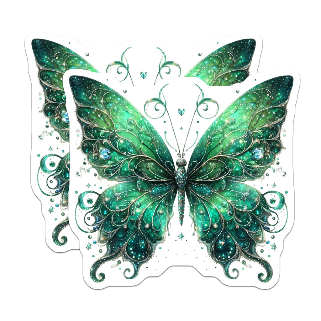 (2 Pack) Emerald Butterfly Magnets - Enchanted Fridge Decor - Whimsical Aesthetic Art - 5 Inches On Longest Side - Thick Durable Magnet - Made in USA - MAG37767
