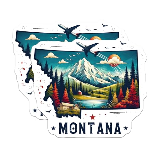 (2 Pack) Montana State Travel Stickers - Nature Mountain Stickers - Outdoors Adventure Decal - 5" On Longest Side - Sticks to Smooth Flat Surfaces - Made in USA - BMCS5176