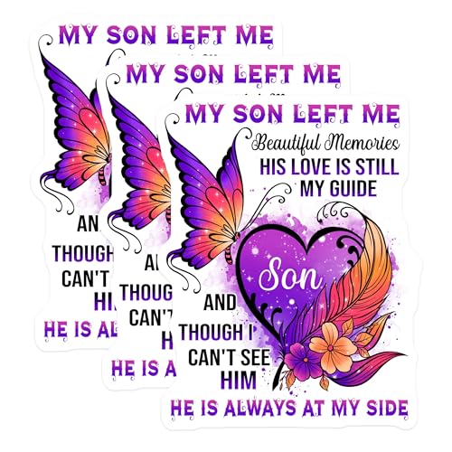(3 Pack) Son Remembrance Decals - Memorial Butterfly - Loss of Son - 3 Inches On Longest Side - Easy Peel & Apply - Made in USA - 3MCS4901