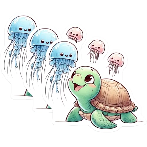 (3 Pack) Turtle Jellyfish Decals - Sea Turtle Stickers - Cute Laptop Decals - 3 Inches On Longest Side - Easy Peel & Apply - Made in USA - 3MCS0094