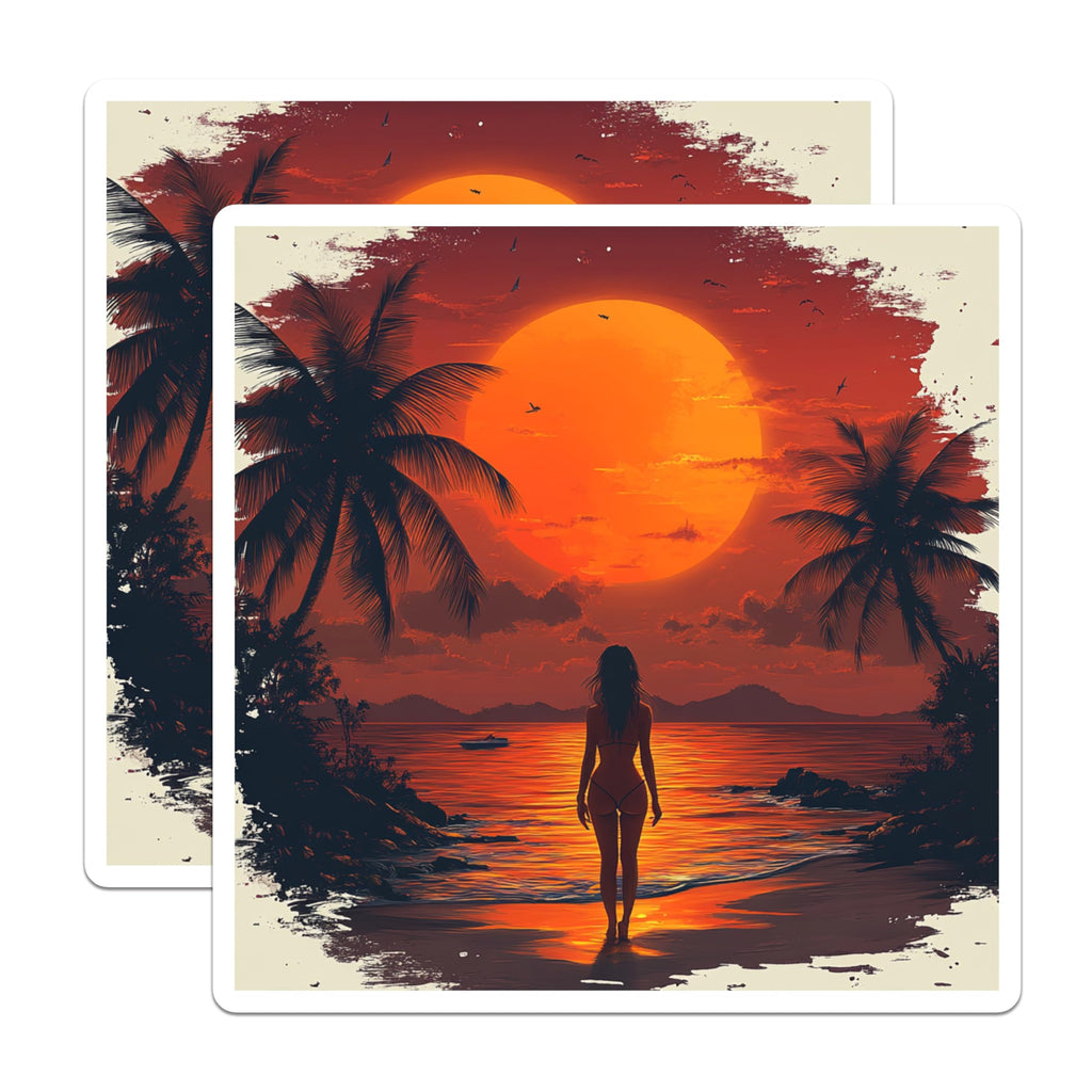 (2 Pack) Tropical Sunset Magnets - Beach Vacation Scene - Retro Summer Decor - Wanderlust Aesthetic - 5 Inches On Longest Side - Thick Durable Magnet - Made in USA - MAG27941