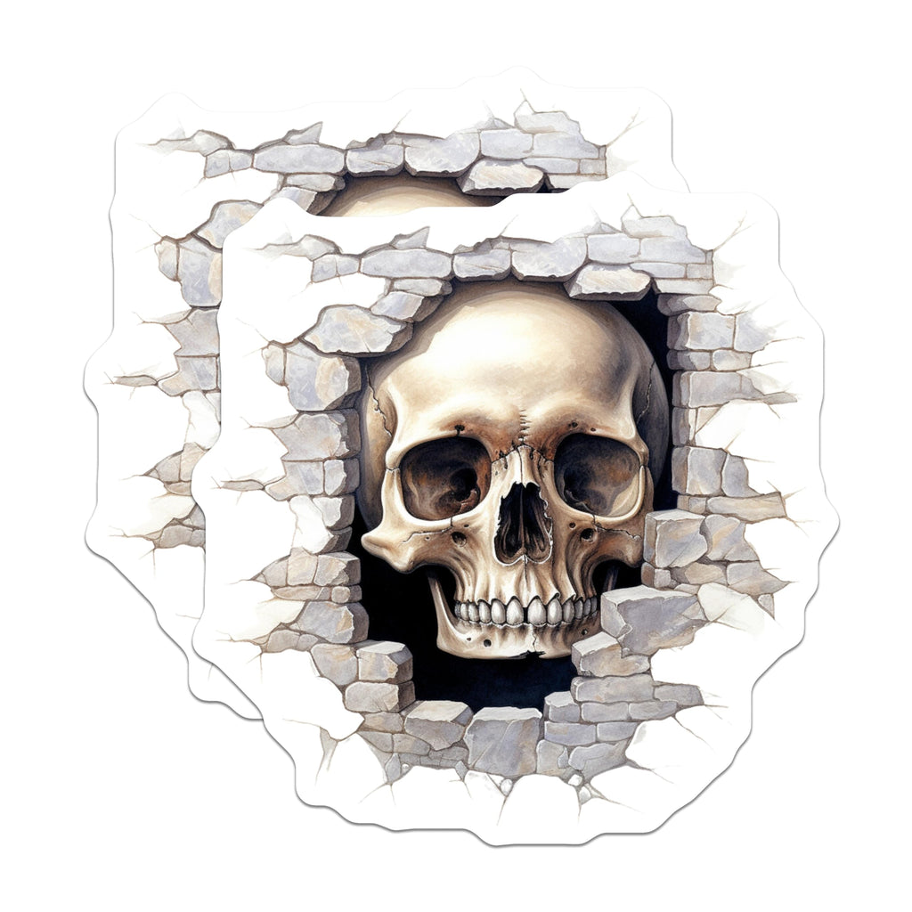 (2 Pack) Ancient Skull Magnets - Crumbled Stone Wall Design - Macabre Gothic Decor - Halloween Horror Refrigerator Magnets - 5 Inches On Longest Side - Thick Durable Magnet - Made in USA - MAG21113