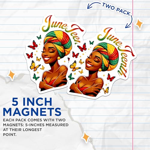 (2 Pack) Juneteenth Magnets - African American Pride - Cultural Celebration - 5" On Longest Side - for Cars, Fridges, Toolboxes - Made in USA - MAG7364