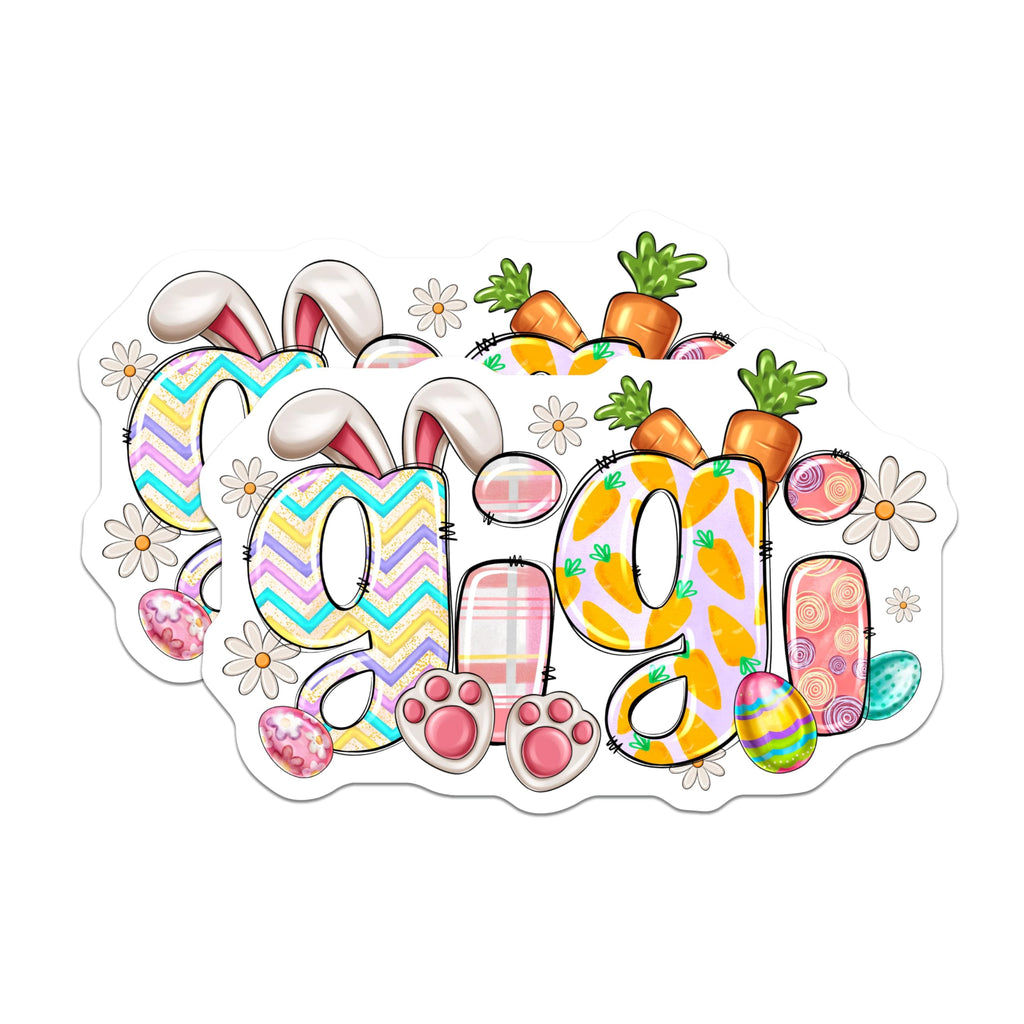 (2 Pack) Gigi Easter Magnets - Bunny Paw Print - Grandparent Refrigerator Decor - 5 Inches On Longest Side - Thick Durable Magnet - Made in USA - MAG27871