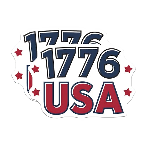 (2 Pack) Patriotic 1776 USA Stickers - Independence Day Stickers - American Pride Stickers - 5" On Longest Side - Sticks to Smooth Flat Surfaces - Made in USA - BMCS3884