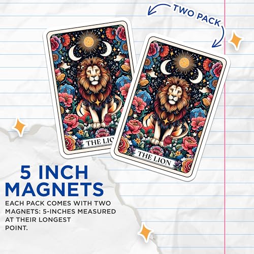 (2 Pack) The Lion Magnets - Zodiac - Astrological Symbols - Celestial Wall Art for Home - Colorful Animal Design - 5" On Longest Side - for Cars, Fridges, Toolboxes - Made in USA - MAG4472