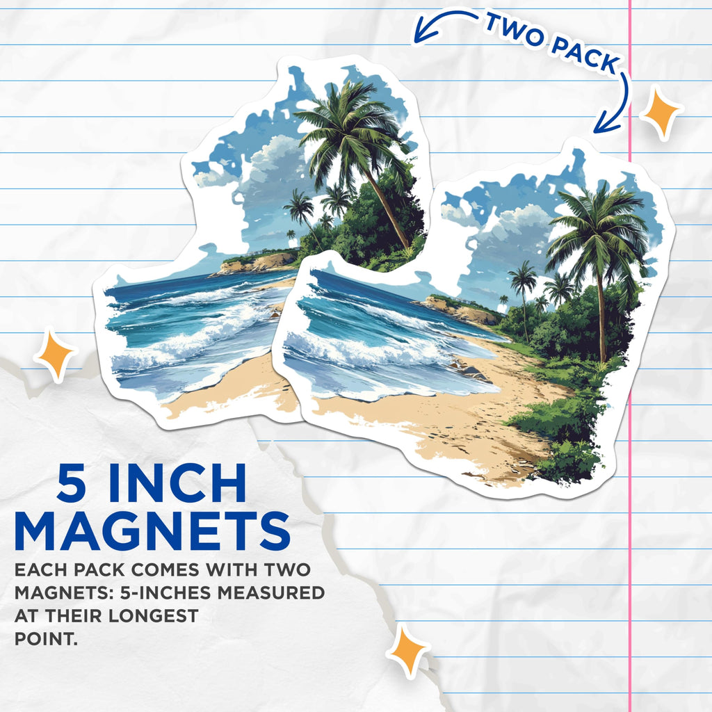 (2 Pack) Tropical Beach Magnets - Ocean Waves Scene - Palm Tree Coastal Decor - Summer Vacation Fridge Locker Accessories - 5 Inches On Longest Side - Thick Durable Magnet - Made in USA - MAG30149