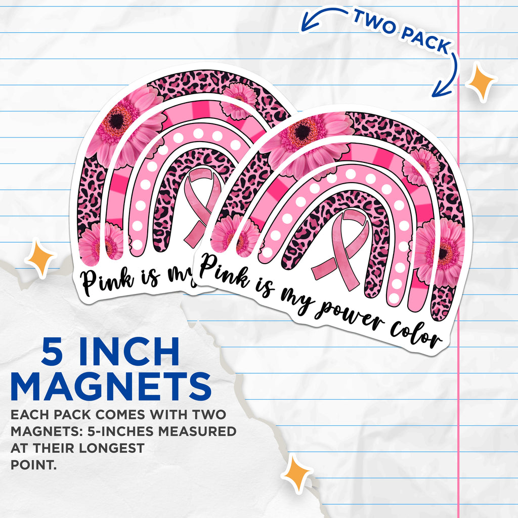 (2 Pack) Pink Ribbon Magnets - Breast Cancer Awareness Rainbow - Survivor Fighter Support - Women's Empowering Decor - 5 Inches On Longest Side - Thick Durable Magnet - Made in USA - MAG36852