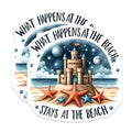 (2 Pack) What Happens at The Beach Stays at The Beach Stickers - 5" On Longest Side - Sticks to Smooth Flat Surfaces - Made in USA - BMCS9286 - BMCS9286