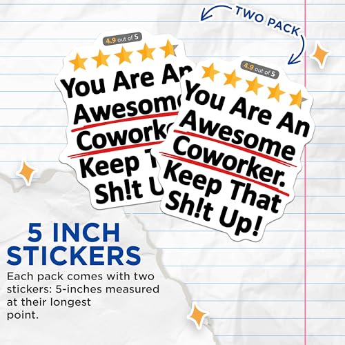 (2 Pack) You are an Awesome Coworker Stickers - Funny Office Stickers - Motivational Workplace Stickers - 5" On Longest Side - Sticks to Smooth Flat Surfaces - Made in USA - BMCS9345