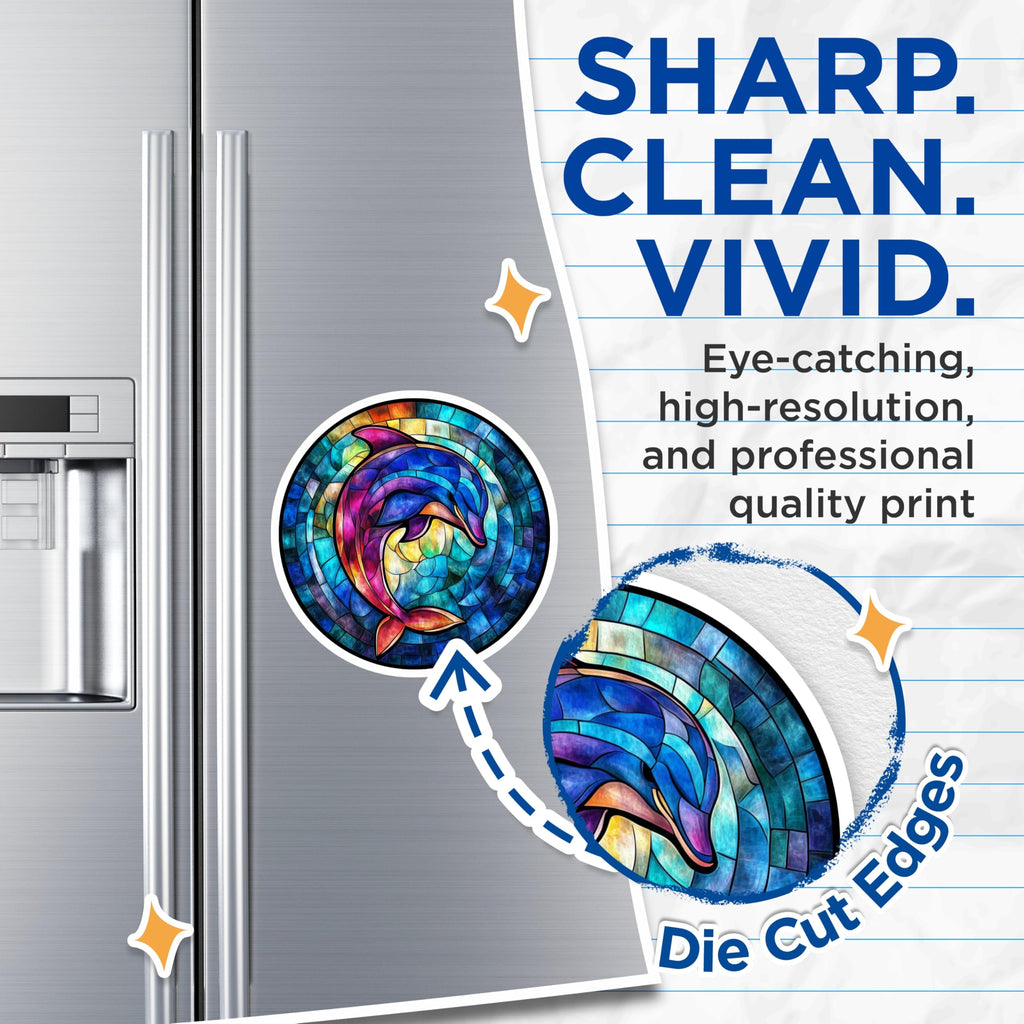 (2 Pack) Stained Glass Dolphin Magnets - Ocean Animal Art - Vibrant Marine Life Decor - Whimsical Sea Creature - 5 Inches On Longest Side - Thick Durable Magnet - Made in USA - MAG28969