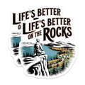 (2 Pack) Life's Better on The Rocks Stickers - Adventure Sticker - Outdoors Sticker - 5" On Longest Side - Sticks to Smooth Flat Surfaces - Made in USA - BMCS5804