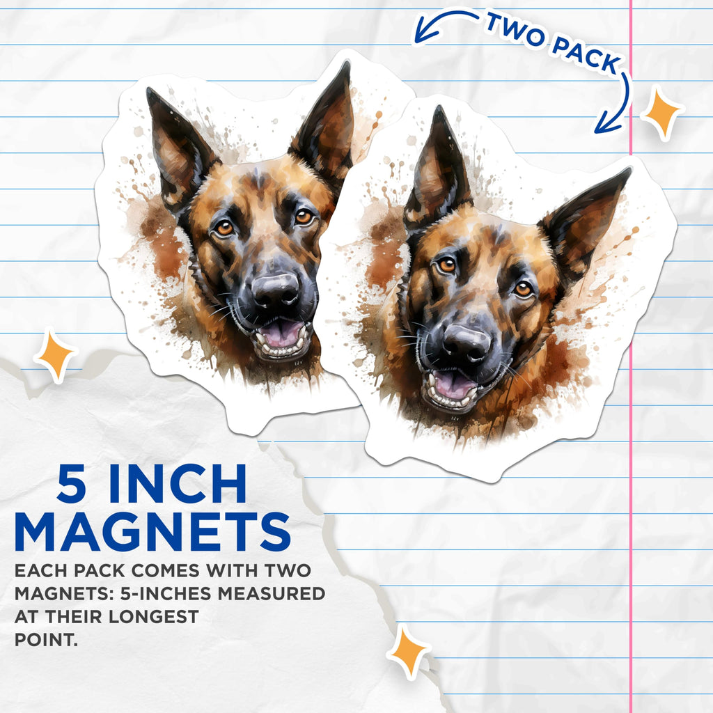 (2 Pack) German Shepherd Magnets - Watercolor Dog Art - Dog Lover Decor - 5 Inches On Longest Side - Thick Durable Magnet - Made in USA - MAG27180