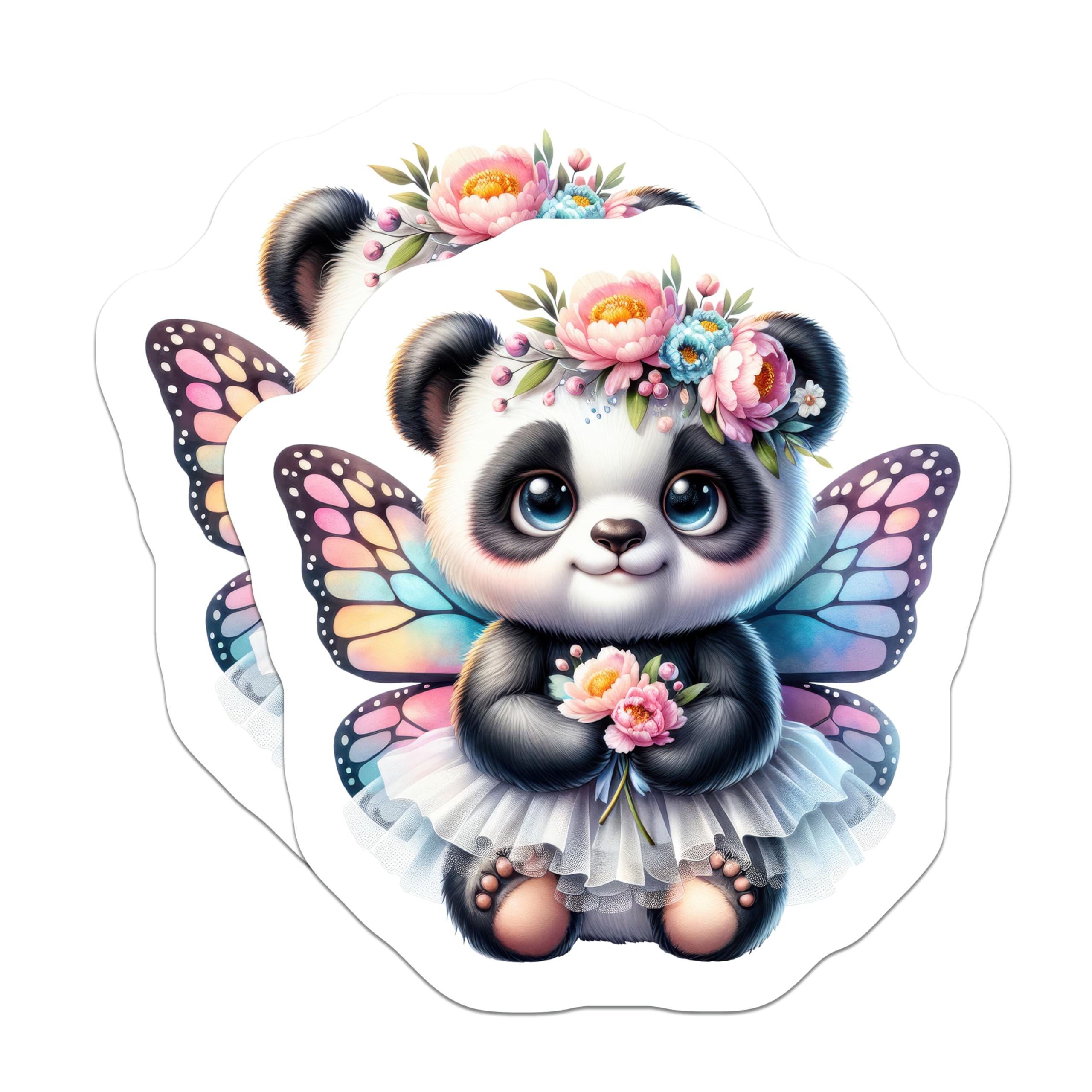 (2 Pack) Cute Baby Panda Fairy Magnets - Whimsical Butterfly Animal Decor - Floral Enchanted Forest Fridge Magnets - 5 Inches On Longest Side - Thick Durable Magnet - Made in USA - MAG22874