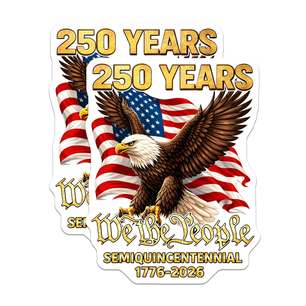 (2 Pack) 250 Years US History Stickers - Semiquincentennial Bald Eagle - We The People American Flag - American Independence – Bumper, Truck, Laptop Decal Set - BMCS251