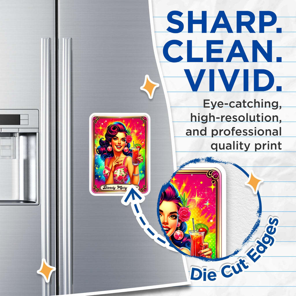 (2 Pack) Bloody Mary Buff Magnets - Vibrant Pop Art Cocktail Lover - Retro Kitchen Bar Refrigerator Locker Decor - 5 Inches On Longest Side - Thick Durable Magnet - Made in USA - MAG22656