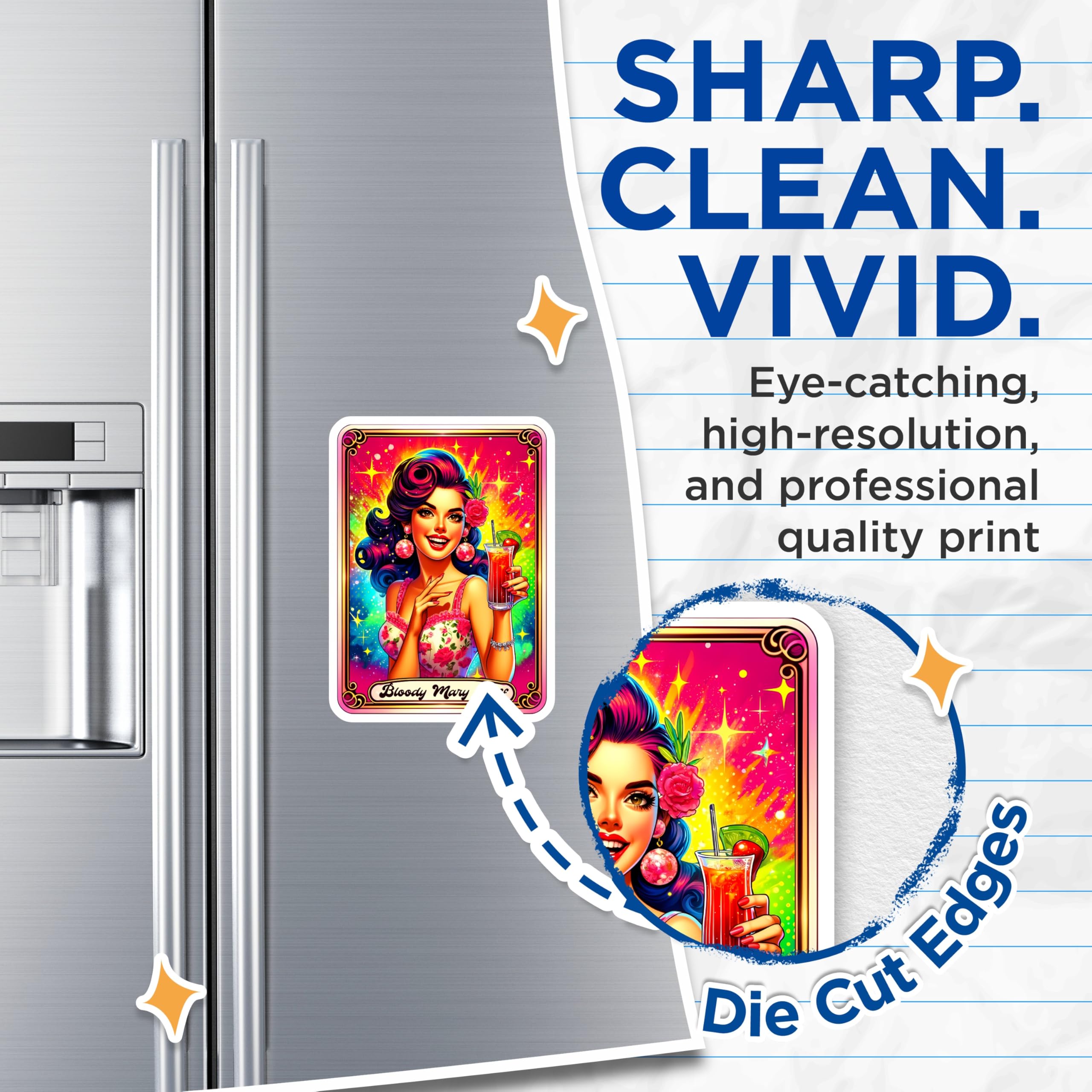 (2 Pack) Bloody Mary Buff Magnets - Vibrant Pop Art Cocktail Lover - Retro Kitchen Bar Refrigerator Locker Decor - 5 Inches On Longest Side - Thick Durable Magnet - Made in USA - MAG22656
