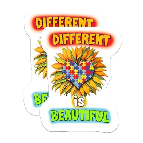 (2 Pack) Different is Beautiful Magnets - Sunflower Heart Puzzle Piece - Autism Awareness - Inspirational Decor - 5" On Longest Side - for Cars, Fridges, Toolboxes - Made in USA - MAG7264