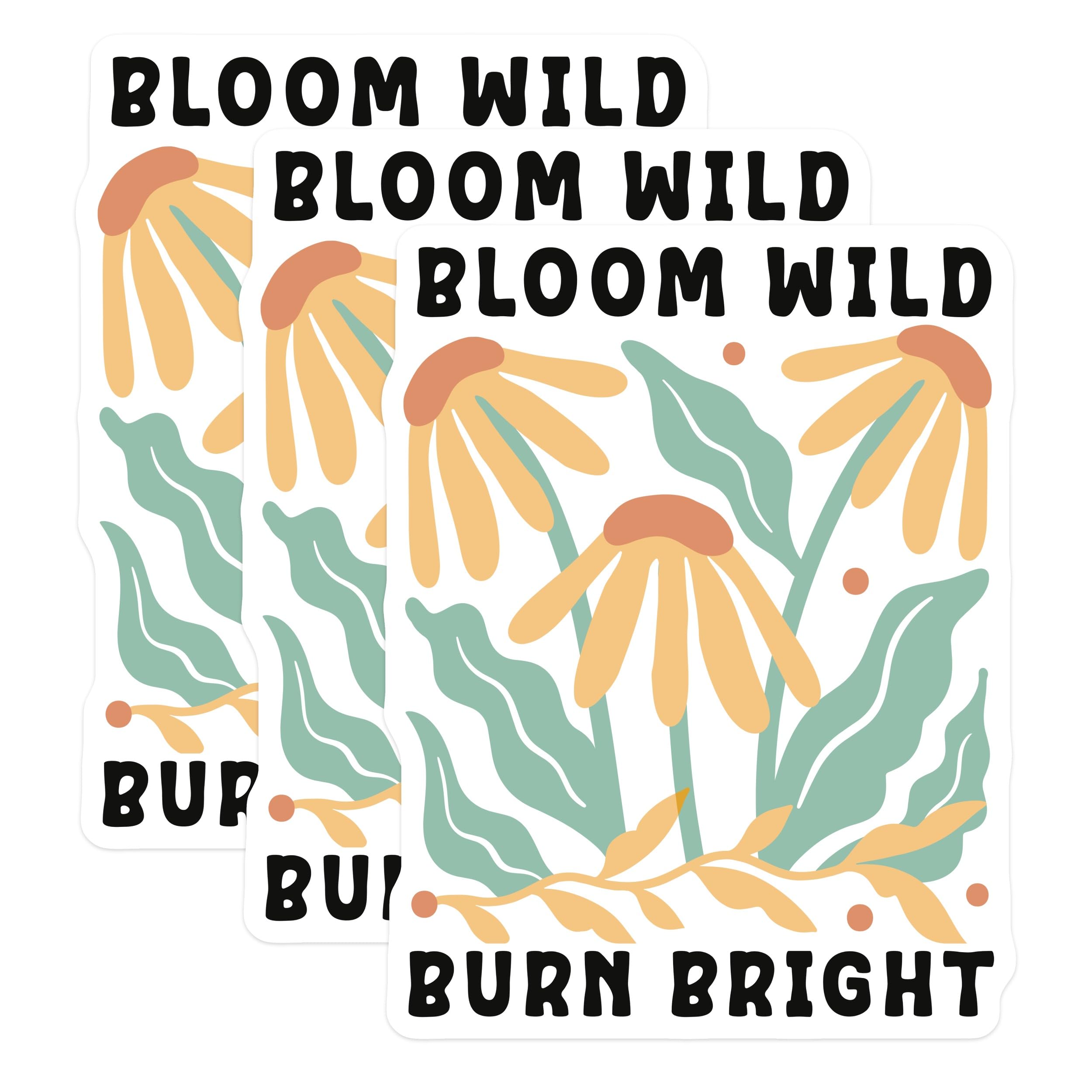 (3 Pack) Bloom Wild Burn Bright Decals - Floral Design - Boho Inspired Stickers - 3 Inches On Longest Side - Easy Peel & Apply - Made in USA - 3MCS2611