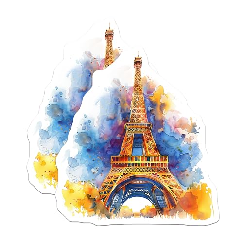 (2 Pack) Eiffel Tower Stickers - Paris Landmark Stickers - Travel Stickers - Colorful Eiffel Tower Decal - 5" On Longest Side - Sticks to Smooth Flat Surfaces - Made in USA - BMCS5188