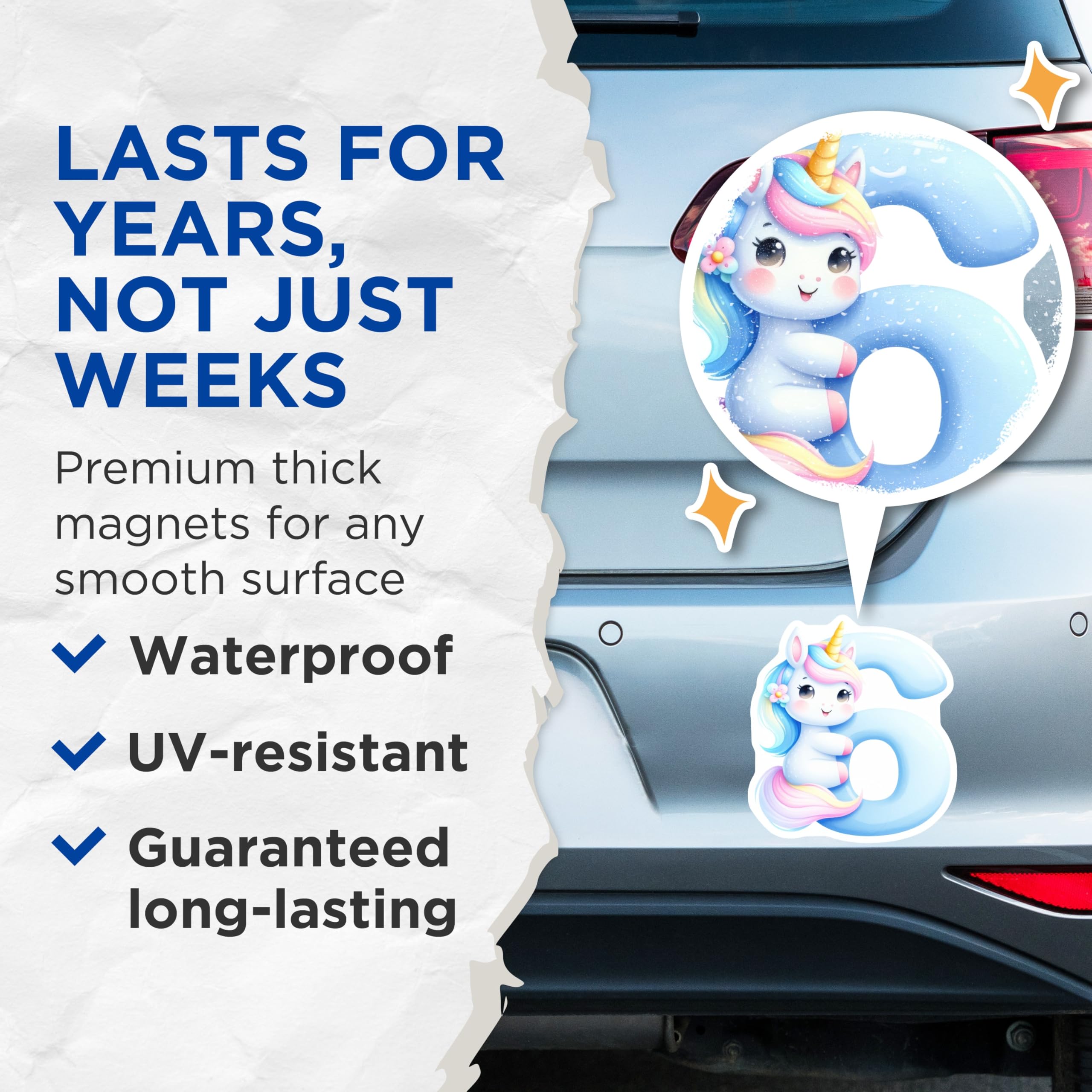 (2 Pack) Unicorn Number 6 Magnets - Cute Cartoon Unicorn Decor - Fridge Locker Magnets - 5" On Longest Side - Premium Magnet - for Cars, Refrigerators, Toolboxes, Lockers - Made in USA - MAG14096