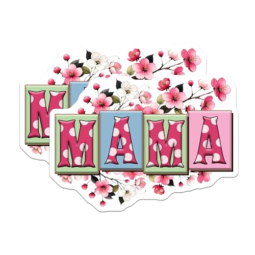 (2 Pack) Mama Stickers - Flower Auto Decal - Cute Personalized Decor - 5" On Longest Side - Sticks to Smooth Flat Surfaces - Made in USA - BMCS8175