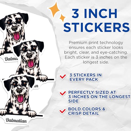 (3 Pack) Dalmatian Decals - Dog Breed Stickers - Laptop Accessories - 3 Inches On Longest Side - Easy Peel & Apply - Made in USA - 3MCS2984